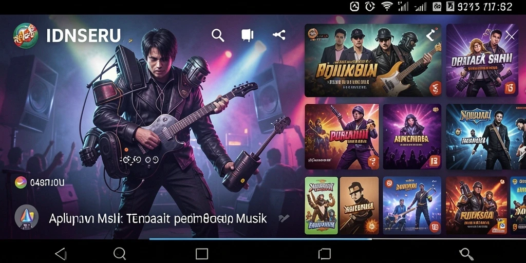 Tampilan screenshot IDNSERU dengan antarmuka pengguna saat mendengarkan musik.