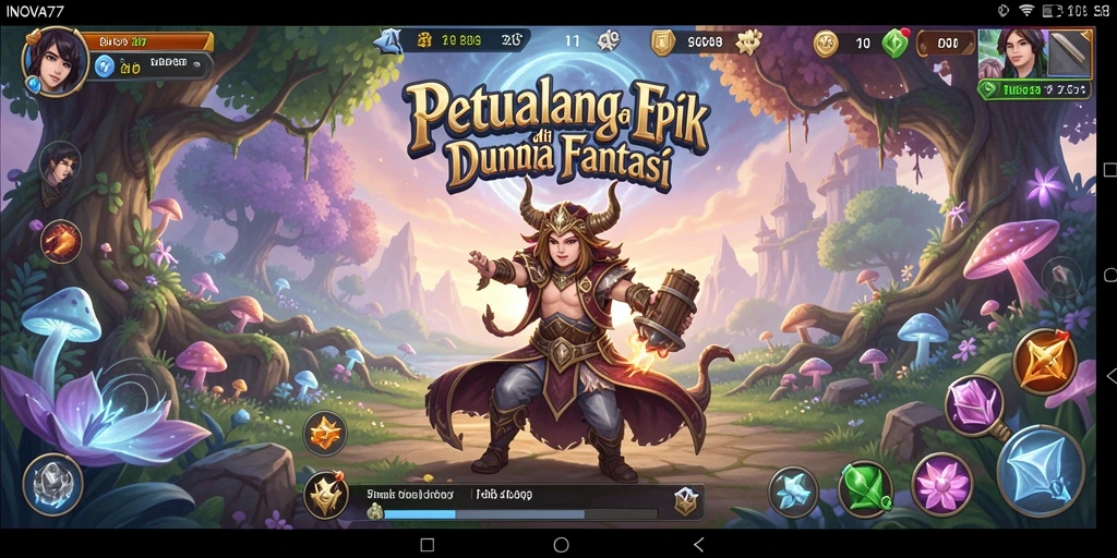 Tampilan gameplay INOVA77 menunjukkan aksi petualangan seru dan pertarungan yang menegangkan.