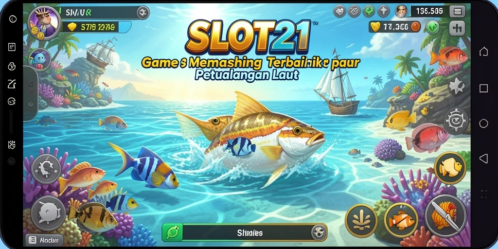 Tampilan dari gameplay SLOT21 yang menegangkan saat memancing di lautan.